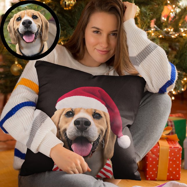Dog Pet Photo with Digital Santa Hat  Scarf Gift Kissen (Von Creator hochgeladen)