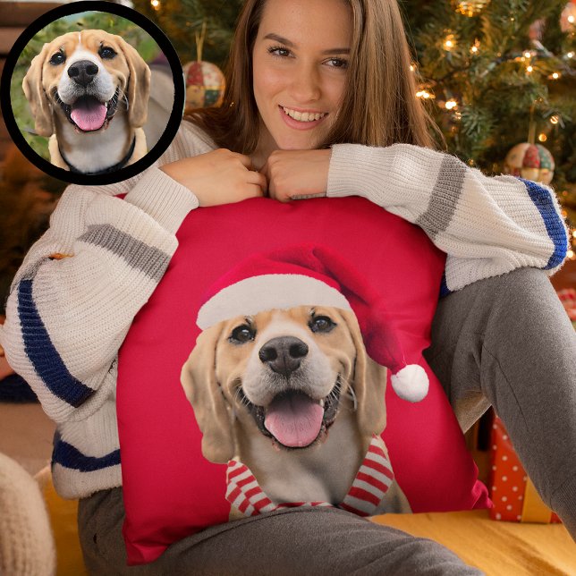 Dog Pet Photo with Digital Santa Hat  Scarf Gift Kissen (Von Creator hochgeladen)