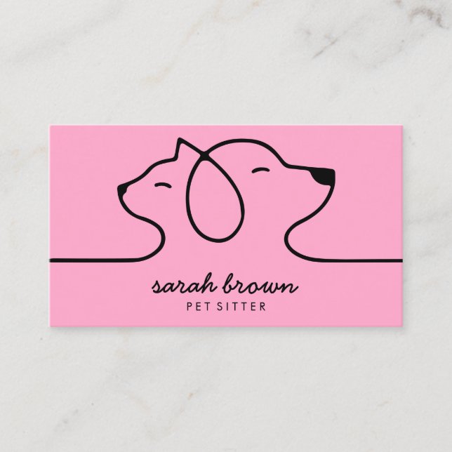 Dog Pet Pink Lineare Logokombination Visitenkarte (Vorderseite)