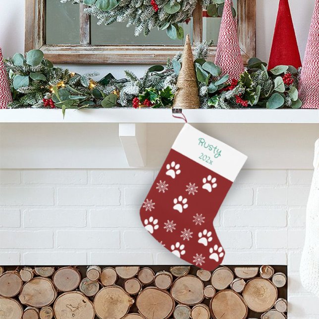 Dog Pfoten und Schneeflocken Weihnachten Moderne R Kleiner Weihnachtsstrumpf (Von Creator hochgeladen)