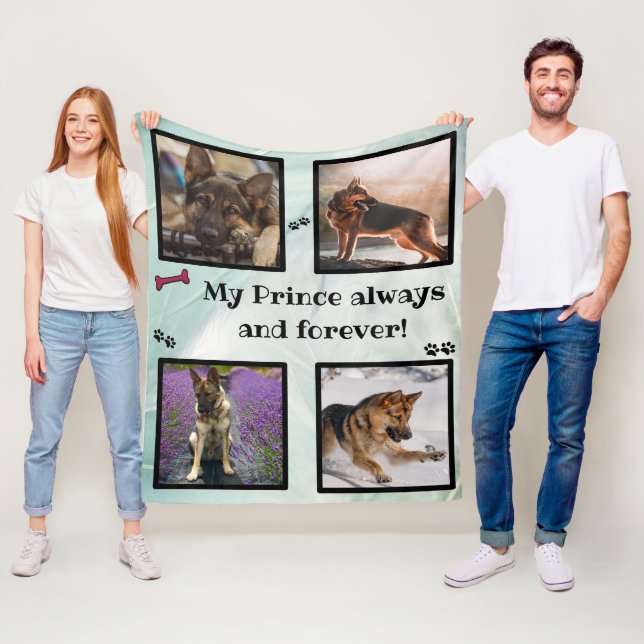 Dog photo collage green memorial fleecedecke (Beispiel)