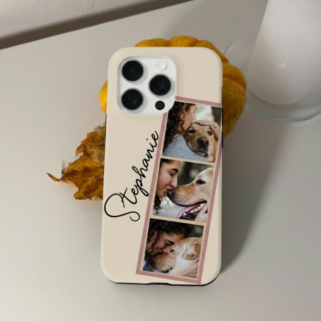 Dog Photo Collage Name Cream Pet  Case-Mate iPhone Hülle (Von Creator hochgeladen)