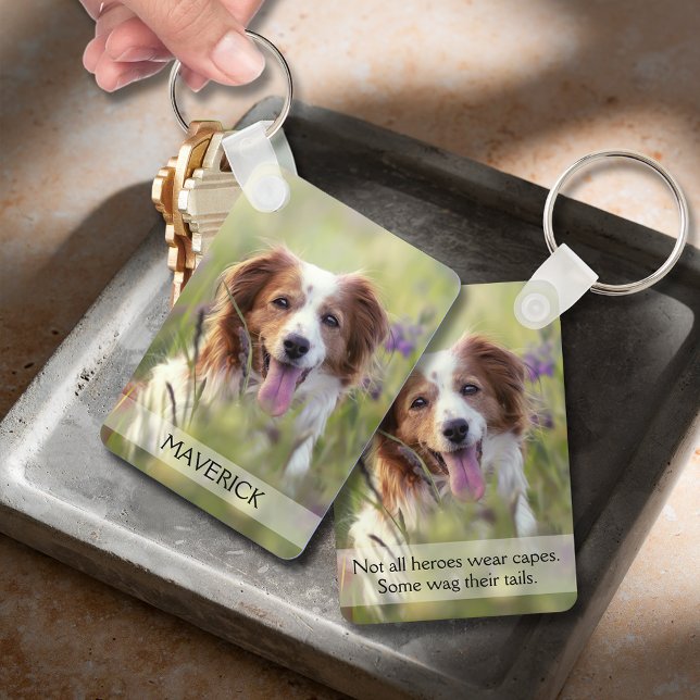 Dog Photo Double Sided Aluminum Schlüsselanhänger (Pet dog photo double-sided aluminum keychain with name on front, message on the back)