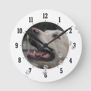 Dog Photo   Gray Tracks Runde Wanduhr