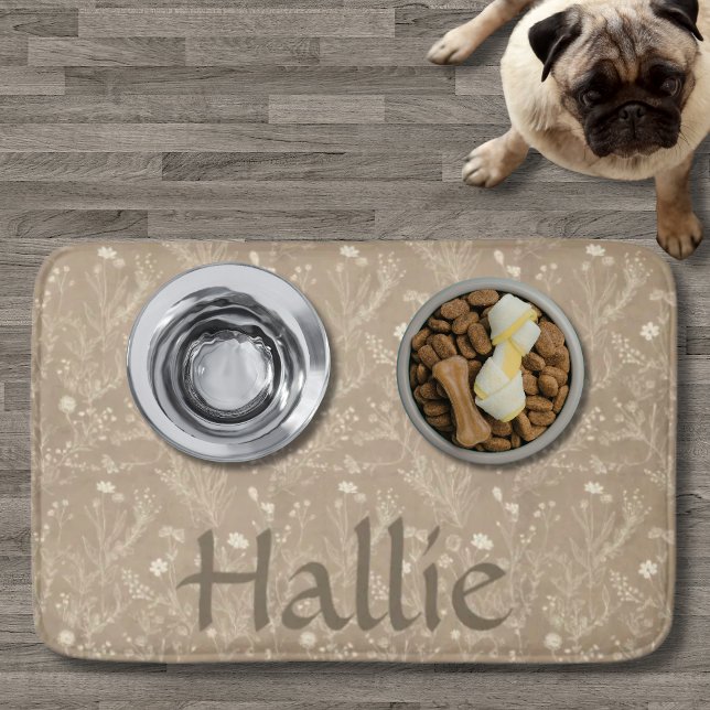Dog Placemat - Brown Botanical, Personalized Badematte (Personalized Brown Botanical Pet Placemat Bath Mat)