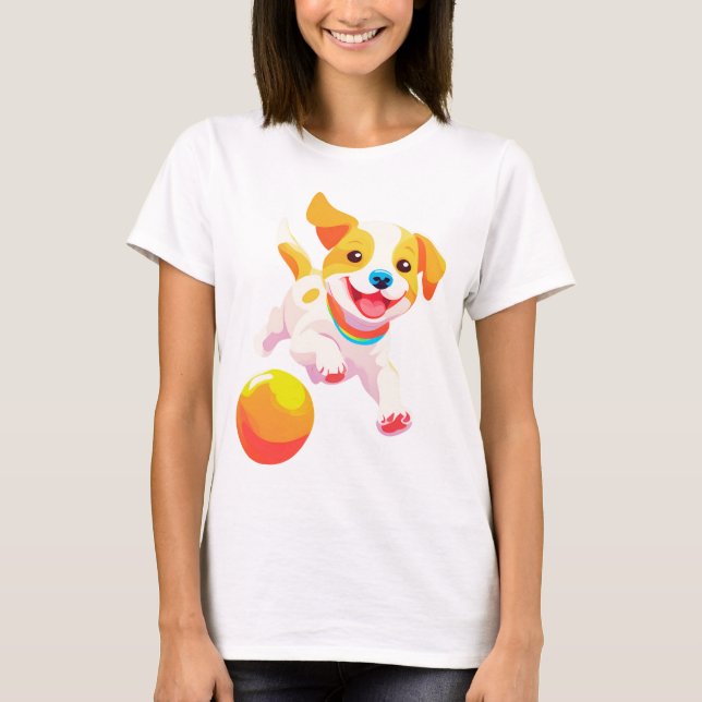 Dog Playing Ball T-Shirt (Vorderseite)