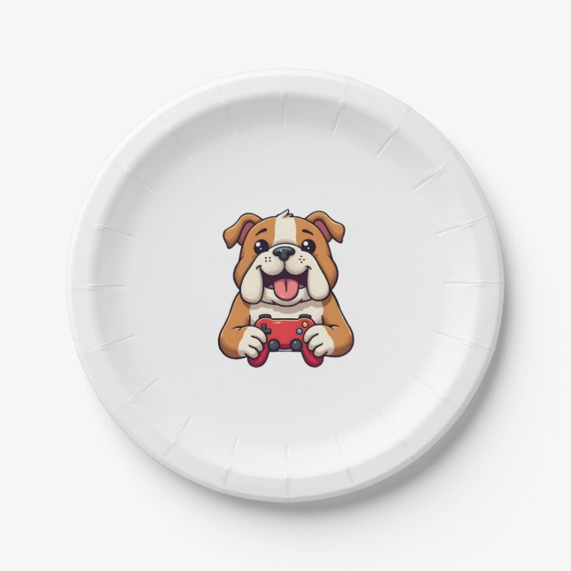 Dog Plays Videospiele Pappteller (Vorderseite)