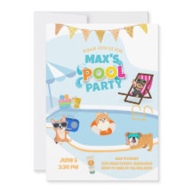 Dog Pool Party, Dog Pawty Birthday Blue Orange