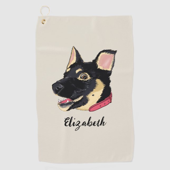 Dog Portrait Niedlicher Welpenname Golfhandtuch (Vorderseite)