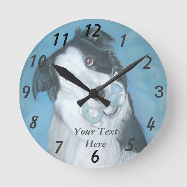 dog portrait of cute border collie dog runde wanduhr (Vorderseite)