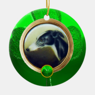 DOG PORTRAITS /Irish Greyhound Gold Photo Template Keramikornament