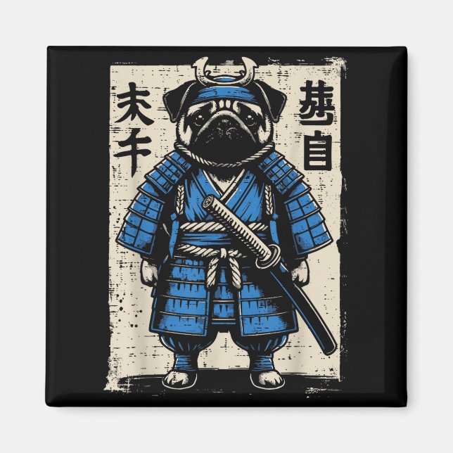 Dog Pug Samurai Funny Japanese Warrior Art Men Wom Magnet (Vorne)
