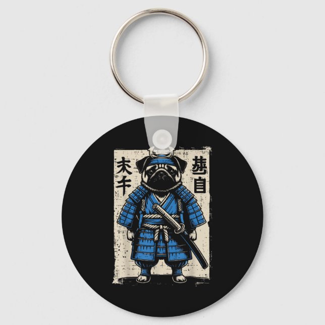 Dog Pug Samurai Funny Japanese Warrior Art Men Wom Schlüsselanhänger (Vorderseite)