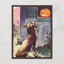 Dog & Pumpkin - Vintages Halloween Postkarte