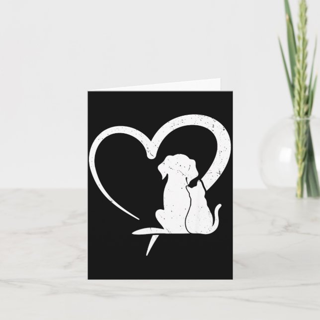 Dog Puppy And Baby Cat Heart For Pets Animal Lover Karte (Vorderseite)