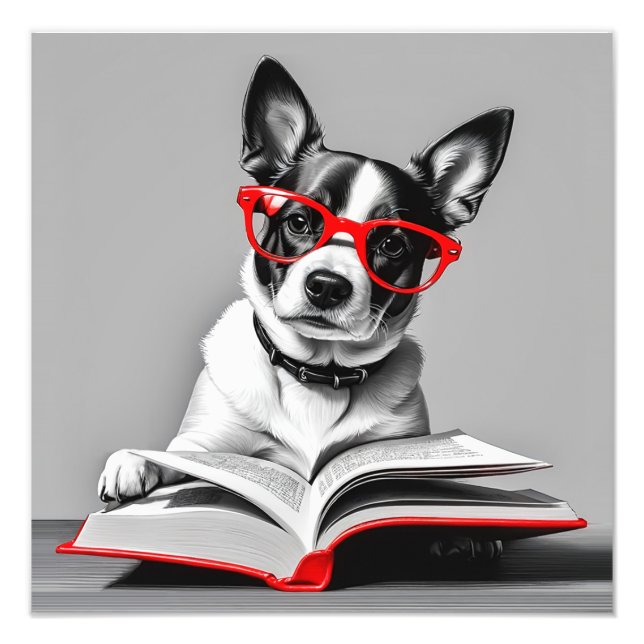 Dog Reading Book Fotodruck (Vorne)