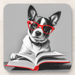 Dog Reading Book Getränkeuntersetzer