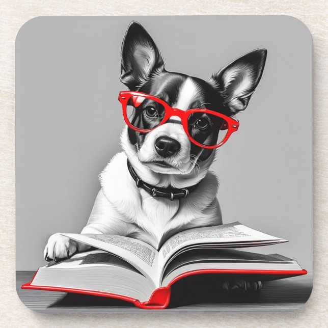Dog Reading Book Getränkeuntersetzer (Vorderseite)