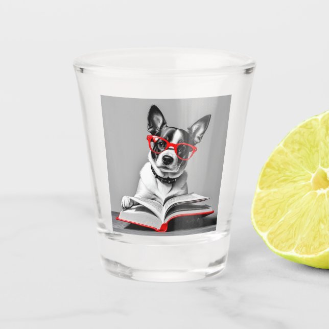 Dog Reading Book Schnapsglas (Vorderseite)