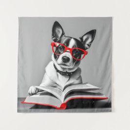 Dog Reading Book Wandteppich