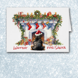 Dog Rottweiler attend Père Noël Cheminée de Noël