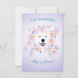 Dog Samoyed und rosa Blume Flatgreeting Card Karte