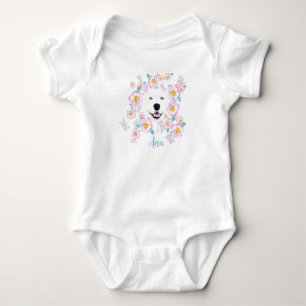 Dog Samoyed und rosa Blume, kundenspezifischer Nam Baby Strampler