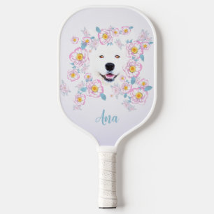 Dog Samoyed und rosa Blume, kundenspezifischer Nam Pickleball Schläger