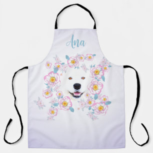 Dog Samoyed und rosa Blume, kundenspezifischer Nam Schürze