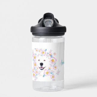 Dog Samoyed und rosa Blume, kundenspezifischer Nam Trinkflasche
