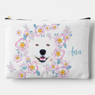 Dog Samoyed und rosa Blume, kundenspezifischer Nam Zubehörtasche