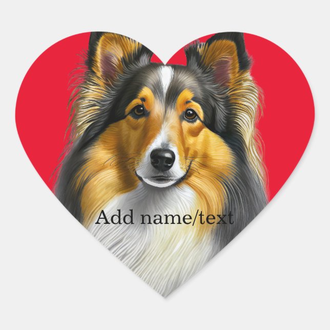 Dog, Sheltie Portrait Template Herz-Aufkleber (Vorderseite)