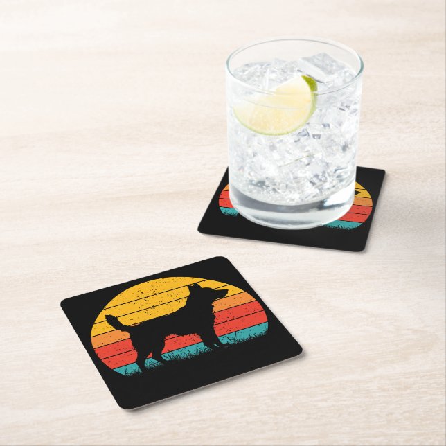 Dog Silhouette at Sunset Rechteckiger Pappuntersetzer (Vor Ort)