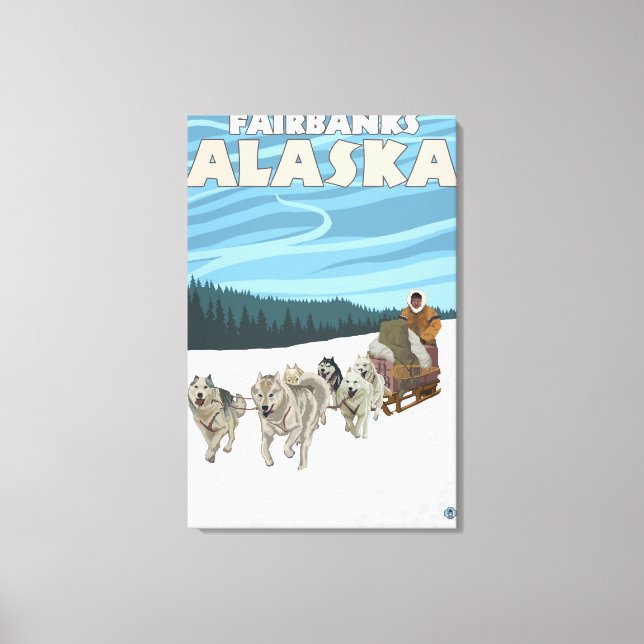 Dog Sledding Scene - Fairbanks, Alaska Leinwanddruck (Vorderseite)