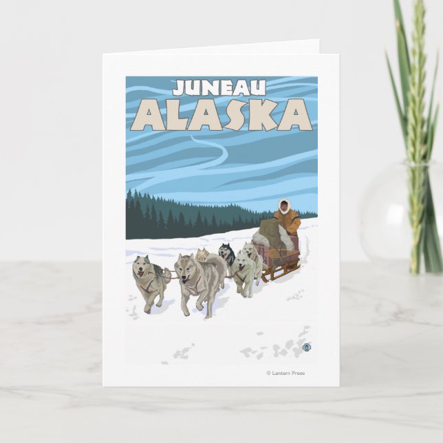 Dog Sledding Scene - Juneau, Alaska Feiertagskarte (Vorderseite)