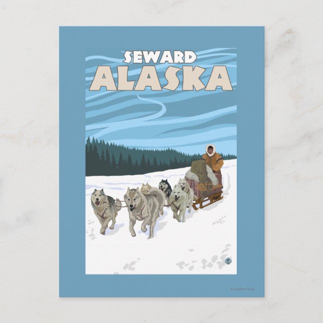 Dog Sledszene - Seward, Alaska Postkarte (Vorderseite)
