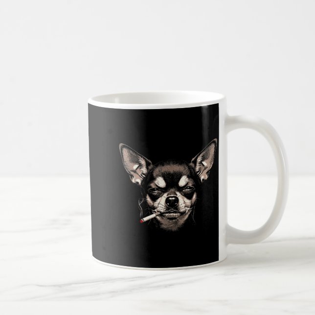 Dog Smoking Cigarette Funny Chihuahua Meme Men Wom Kaffeetasse (Rechts)