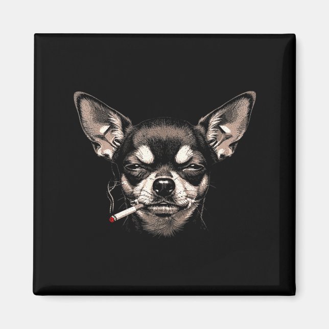 Dog Smoking Cigarette Funny Chihuahua Meme Men Wom Magnet (Vorne)