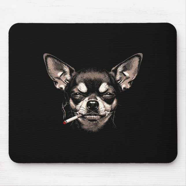 Dog Smoking Cigarette Funny Chihuahua Meme Men Wom Mousepad (Vorne)