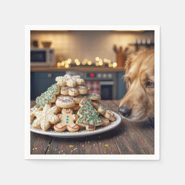Dog Sniffing Christmas Sugar Cookies Serviette (Vorderseite)