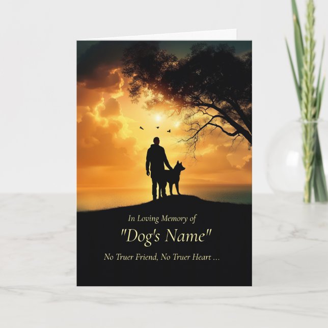 Dog Sympathy Custom Name Loss of Dog with Man  Karte (Vorderseite)