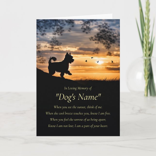 Dog Sympathy Yorkie Yorkshire Terrier Custom Name  Karte (Vorderseite)