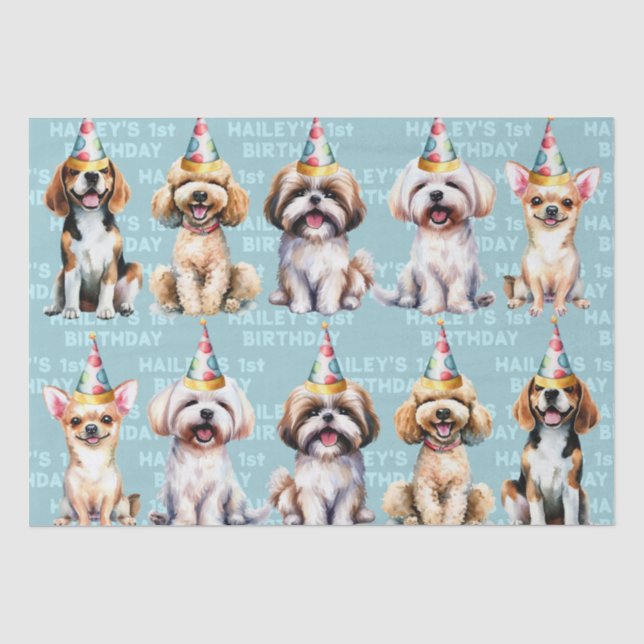 Dog Thema Birthday Party Blue Seidenpapier (Vorderseite)