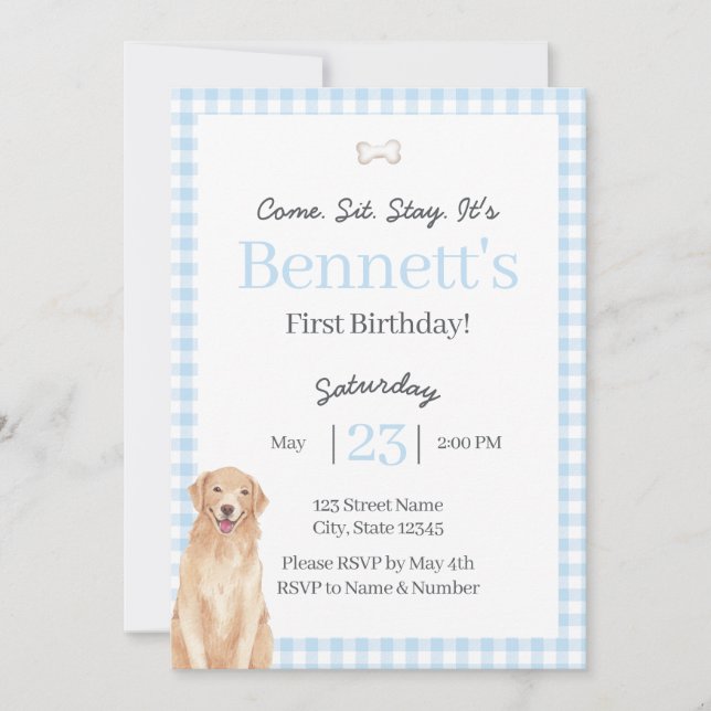 Dog Theme 1st Birthday Invite Einladung (Vorderseite)