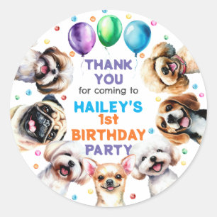 Dog Theme Birthday Party Danke Runder Aufkleber