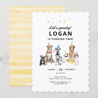 Dog Theme Let's Pawty Dog Birthday Party Einladung