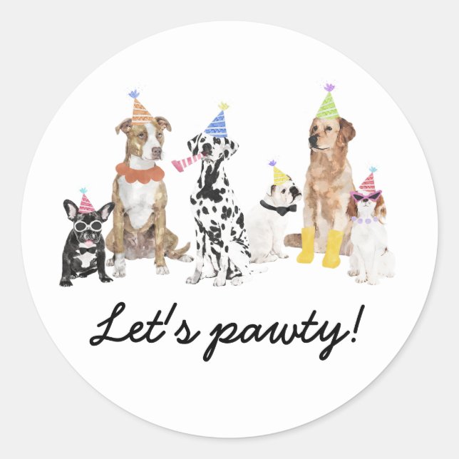 Dog Theme Let's Pawty Dog Party Runder Aufkleber (Vorderseite)