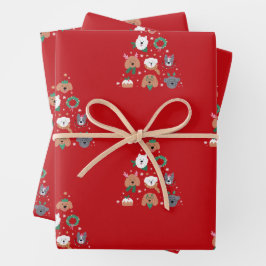 Dog Themed Red Christmas Geschenkpapier Set