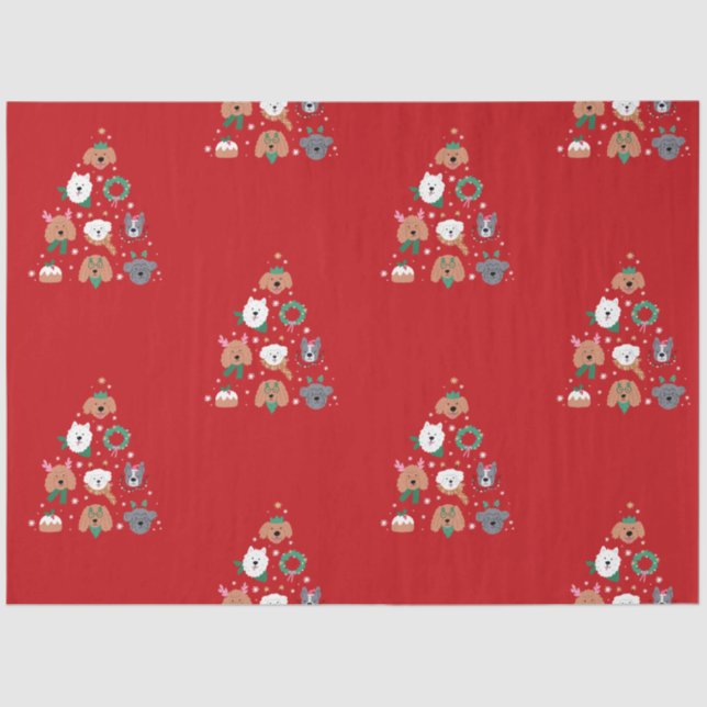 Dog Themed Red Christmas Seidenpapier (Vorderseite)