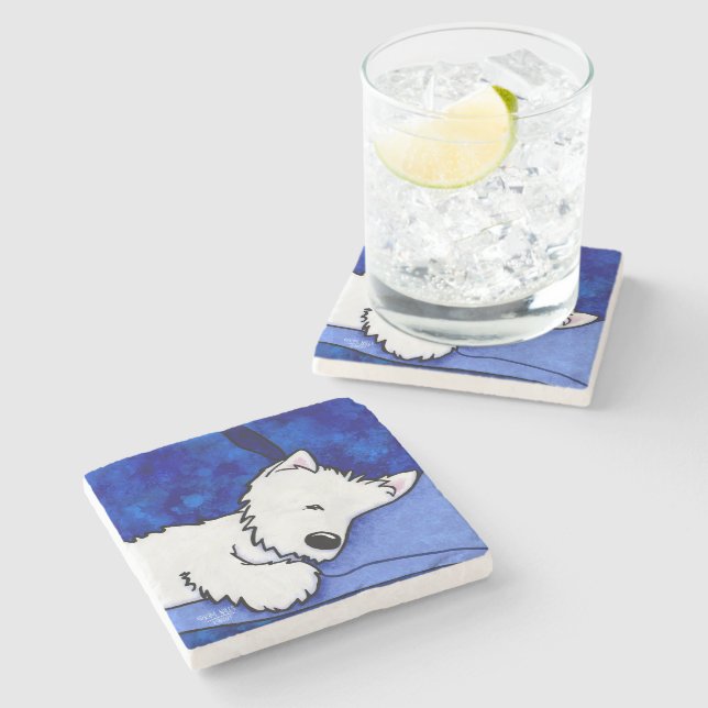 Dog Tired Westie Stone Untersetzer (Seitenansicht)